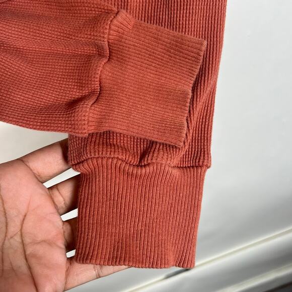 SET ACTIVE Easy Crop Waffle Knit Sweatshirt S Orange Long Sleeve Oversized - Picture 5 of 6